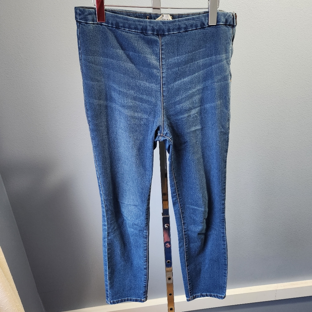 FREE PEOPLE High Rise Jeggings Blue Stretch Denim Skinny Pants Side Zip Women 30